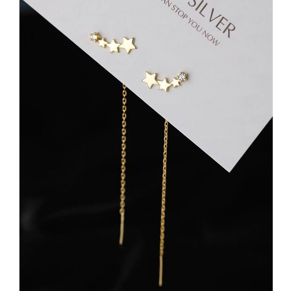 *NEW 925 Sterling Silver Star Chain Drop Earrings - Picture 2 of 9